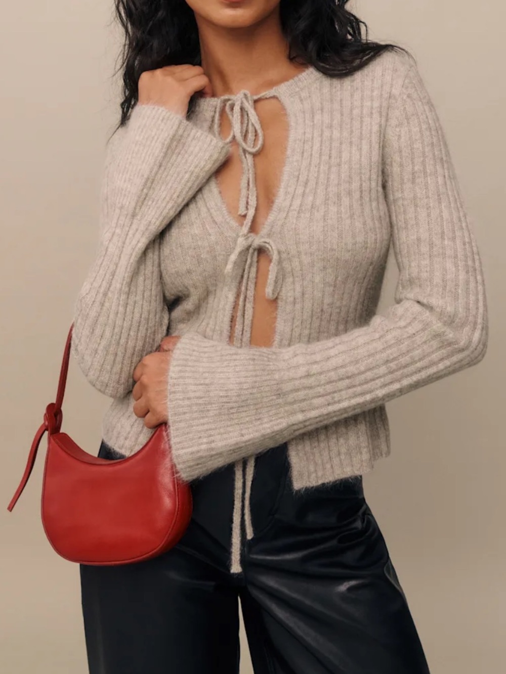 Reformation Rebecca Cashmere Alpaca Tie Front Cardigan NWT